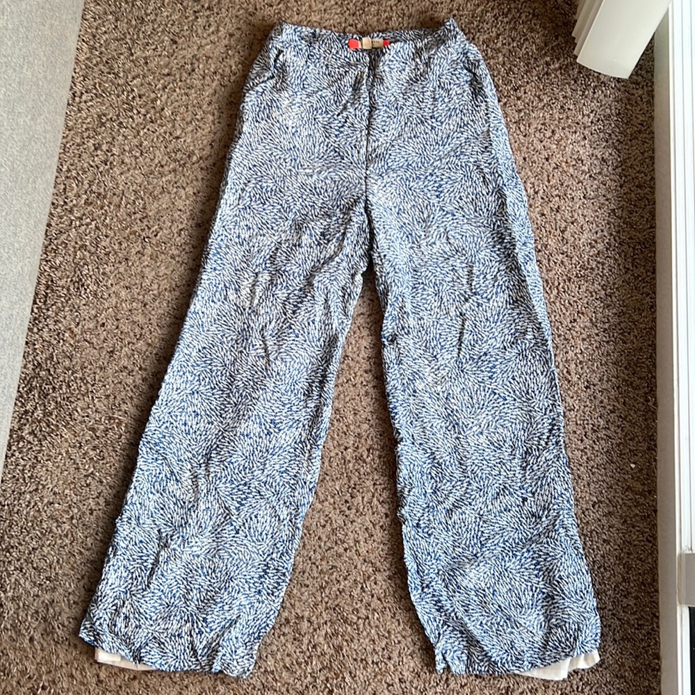 Blue and white paisley print flared pant
